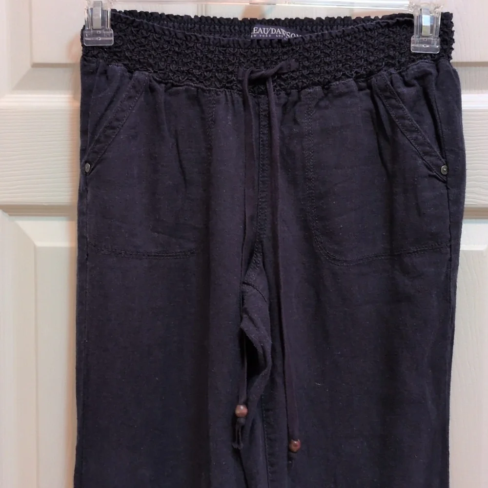 Beau Dawson Women's Navy Linen Blend Straight Leg Pants w/Tie Front Size Small